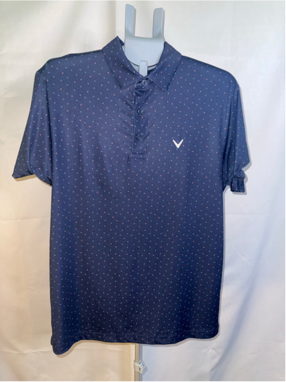 Men's Callaway Polo Shirt Size M Navy White‎ Patterned Golf Shirt